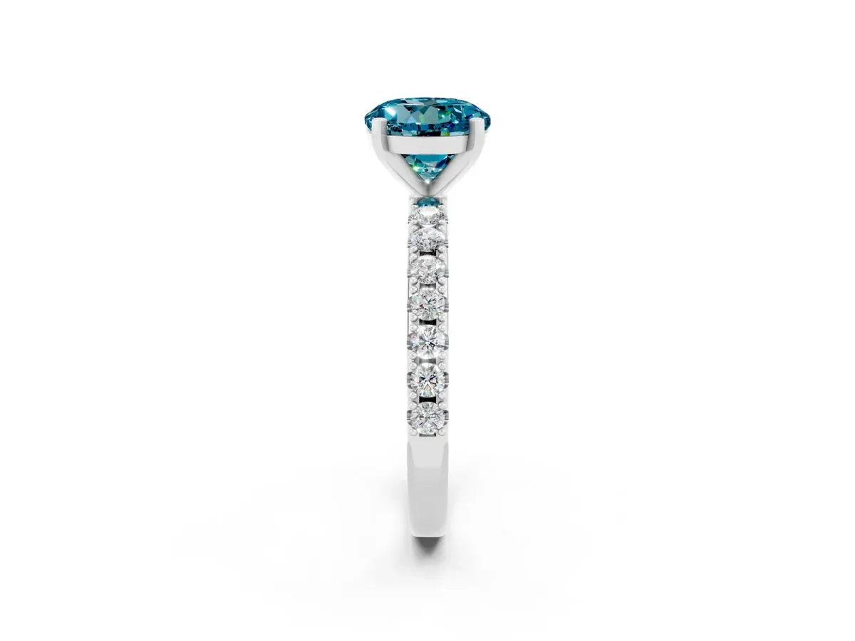Round Cut Blue Topaz Solitaire Pavé Band with Four-Prong Setting Silver