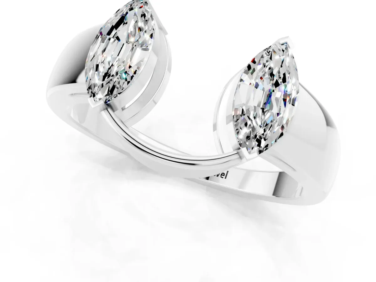 Marquise Moissanite Open Band Ring with Tension Setting Platinum