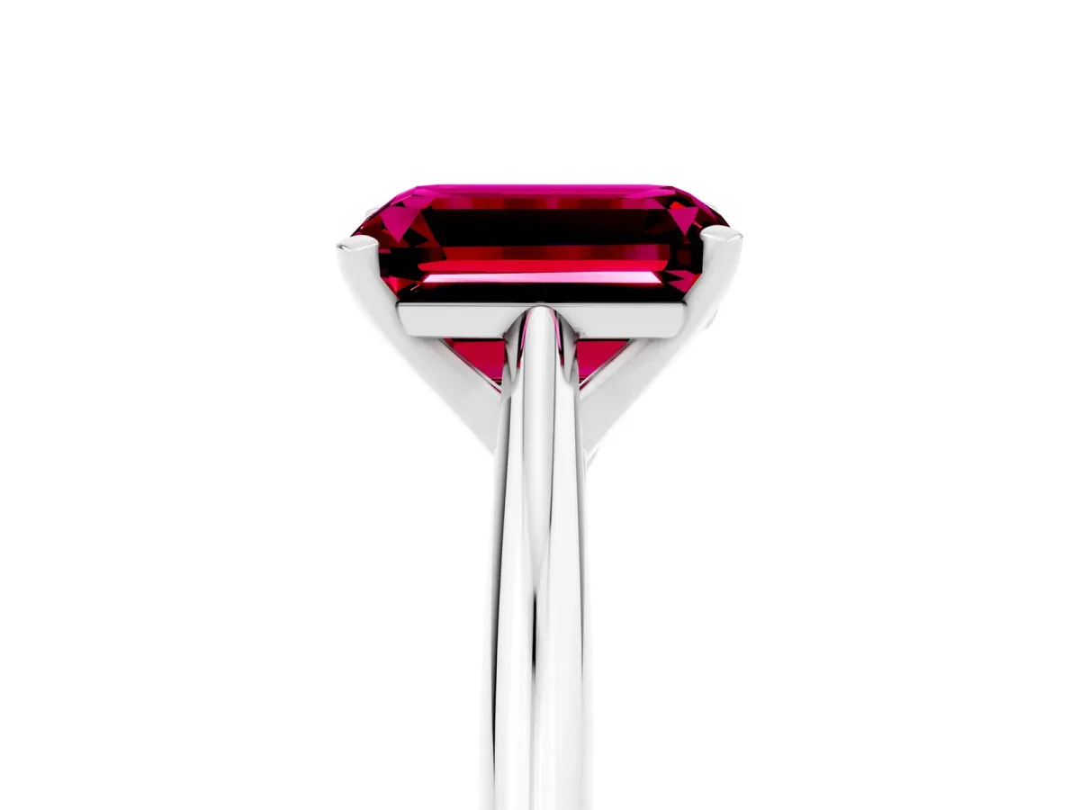 Emerald Cut Garnet Solitaire Engagement Ring with Cathedral Setting and Four-Prong Mount White gold