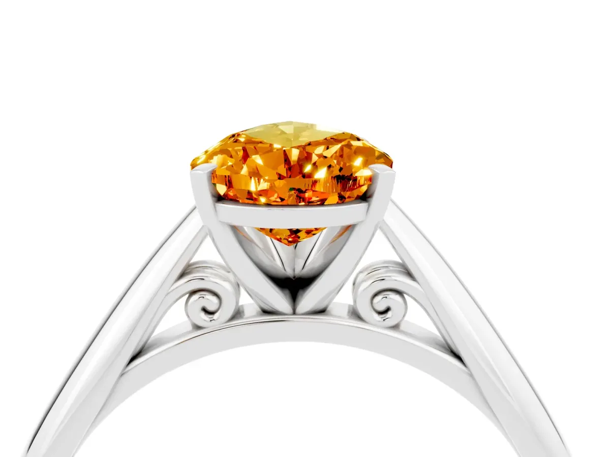 Pear Cut Citrine Solitaire Engagement Ring with Cathedral Setting and Four-Prong Mount White gold