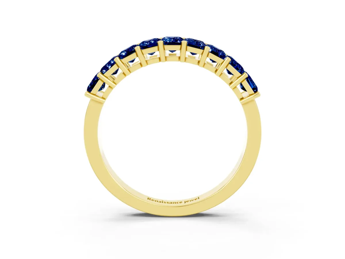 Emerald Cut Blue Sapphire Prong-Set Eternity Band Yellow gold