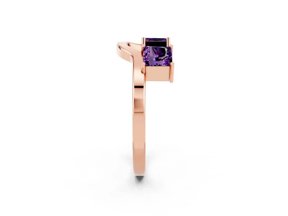 Princess Cut Amethyst Two-Stone Open Band Ring with Four-Prong Setting Rose gold