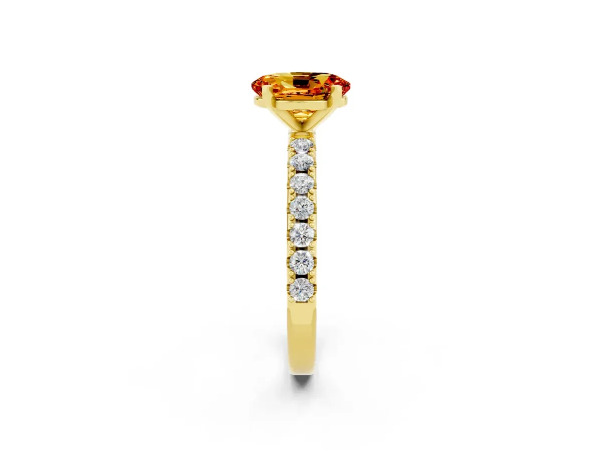 Oval Cut Citrine Solitaire Pavé Band with Four-Prong Setting Yellow gold