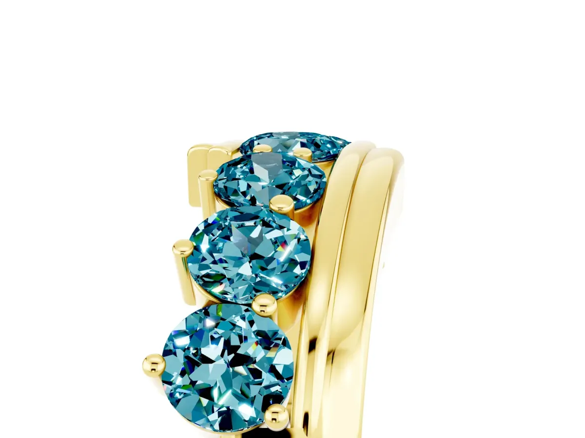 Round Blue Topaz Wave Band with Channel and Shared Prong Setting Yellow gold