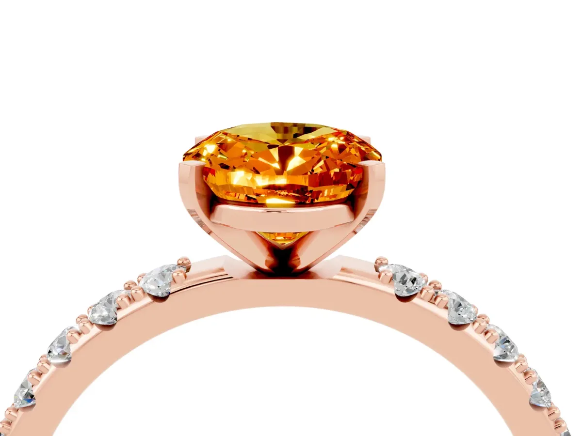 Oval Cut Citrine Solitaire Pavé Band with Four-Prong Setting Rose gold