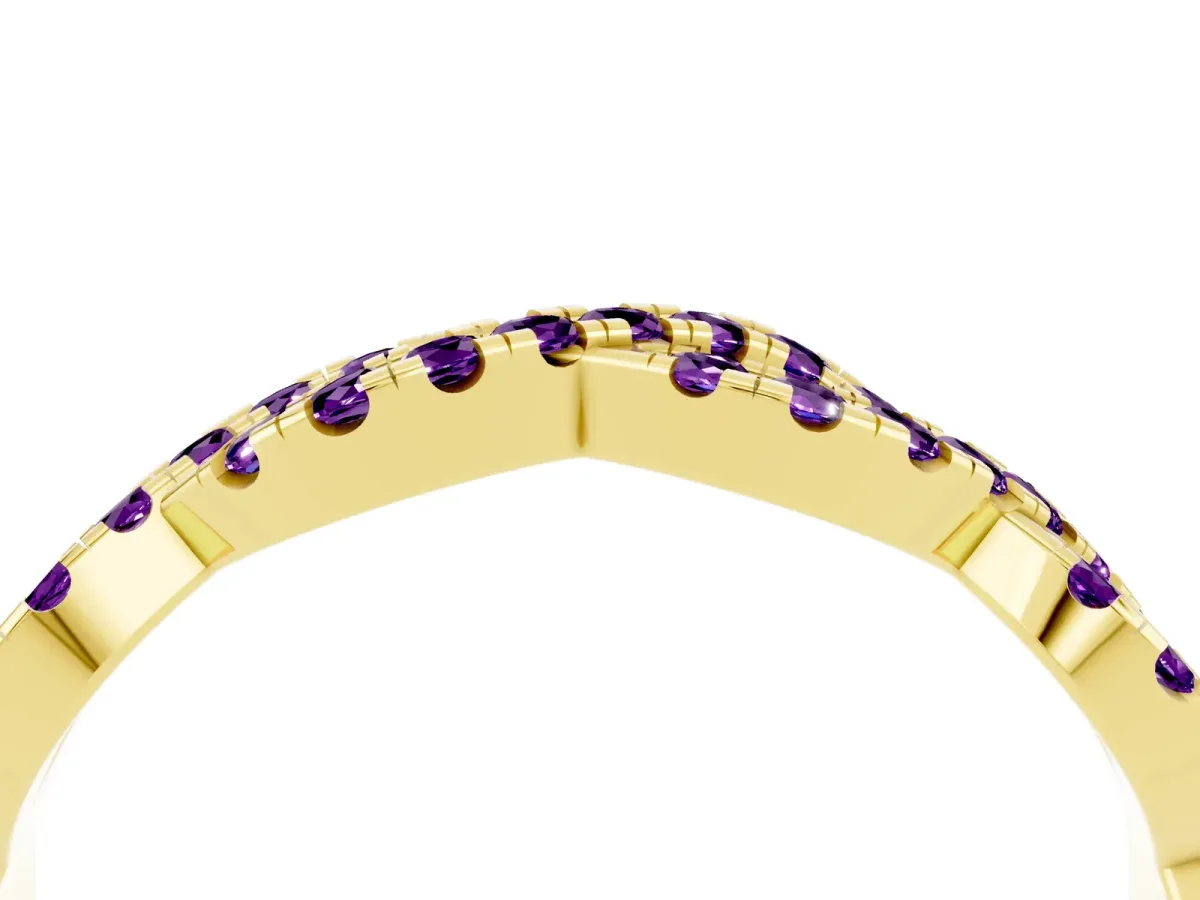 Round Amethyst Twisted Eternity Band with Pavé and Shared Prong Setting Yellow gold