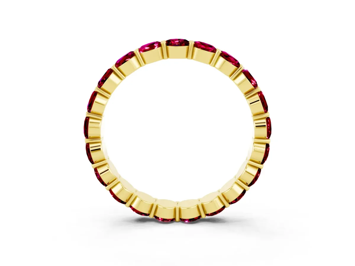 Round Garnet Eternity Band with U-Prong Setting Yellow gold