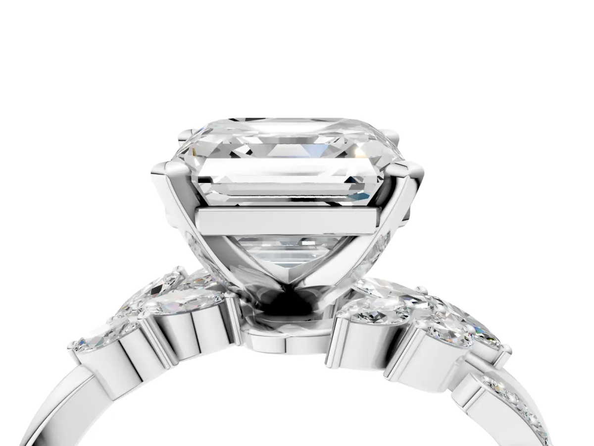 Asscher Cut Solitaire Marquise Twist Band with Six-Prong Setting Platinum