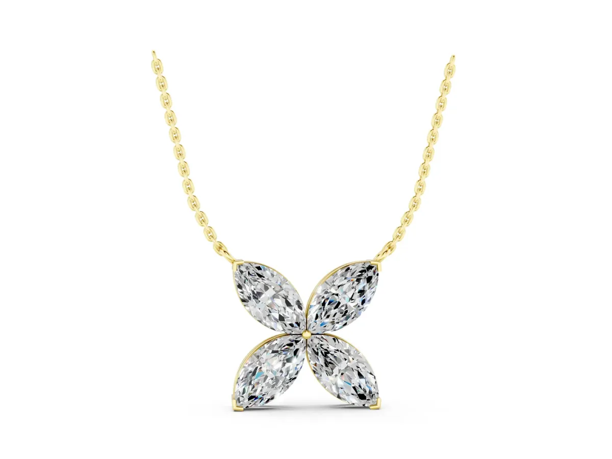 Four-Prong Marquise Diamond Flower Pendant Yellow gold