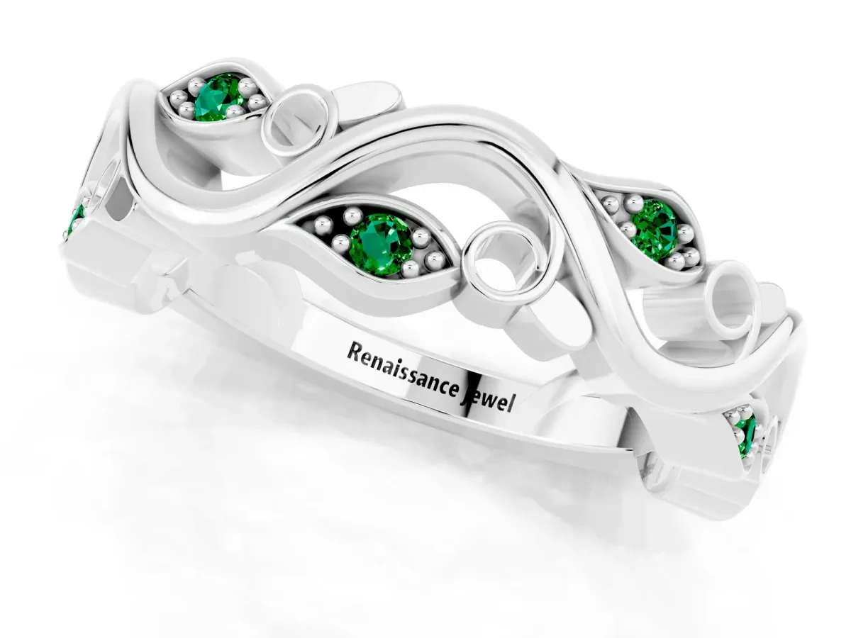 Marquise Emerald Vine Eternity Band with Bezel Setting Platinum