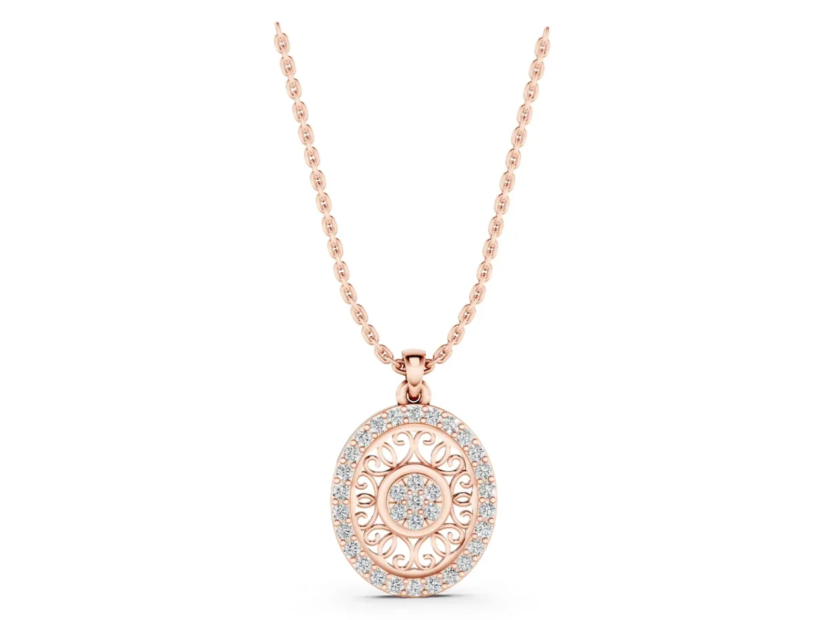 Round Halo Filigree Pendant with Pavé Setting Rose gold