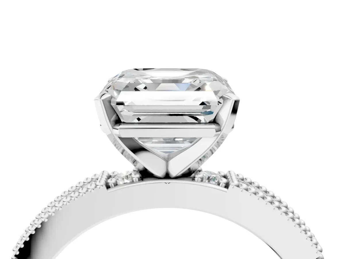 Asscher Cut Solitaire with Pavé Band and Four-Prong Setting White gold