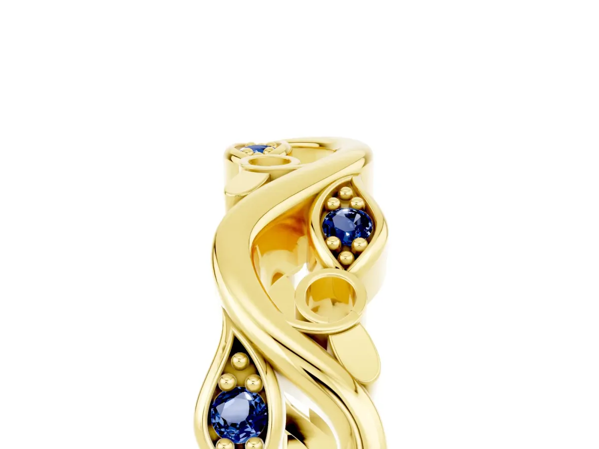 Marquise Blue Sapphire Vine Eternity Band with Bezel Setting Yellow gold