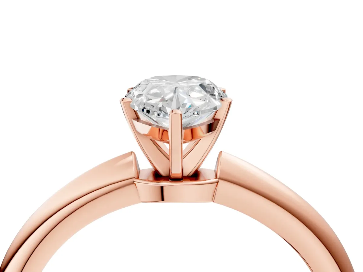 Pear Cut Diamond Solitaire Ring with Six-Prong Setting and Classic Band Rose gold