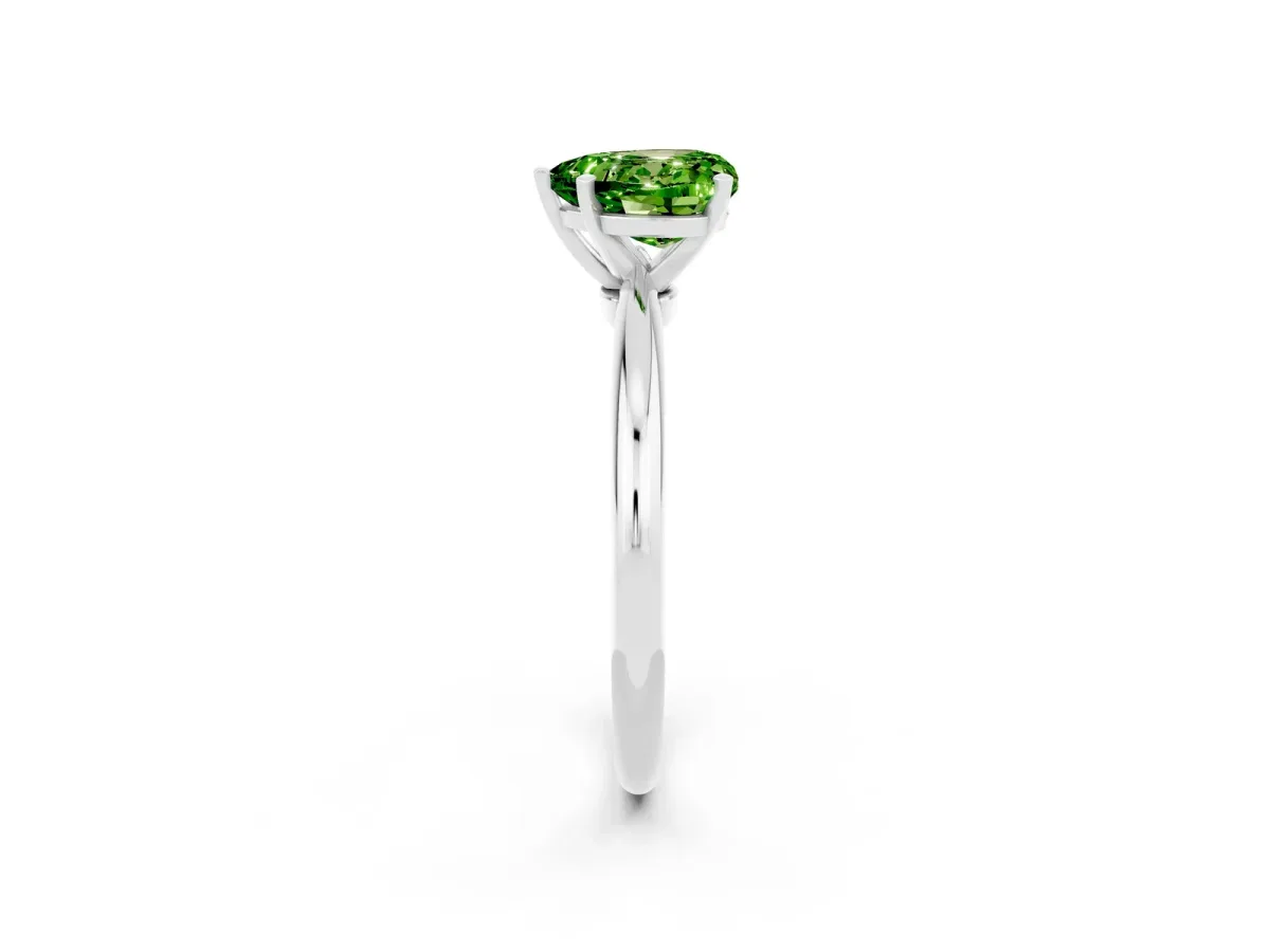 Heart Cut Peridot Solitaire Ring with Six-Prong Setting and Classic Band Silver