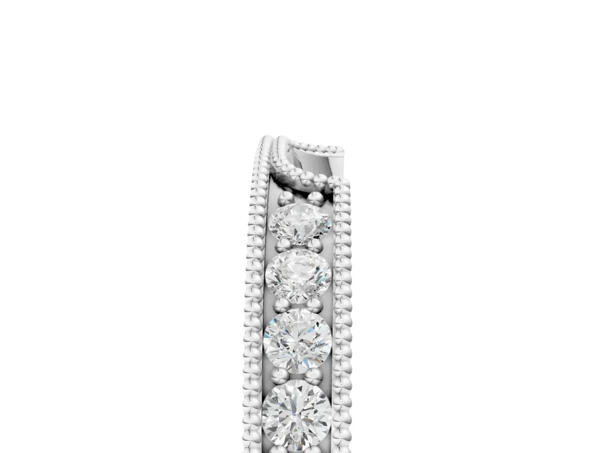Round Cut Pavé Diamond Contour Band with Milgrain Detailing Silver