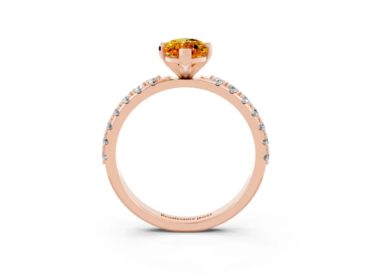 Marquise Cut Citrine Solitaire Pavé Band with Four-Prong Setting Rose gold