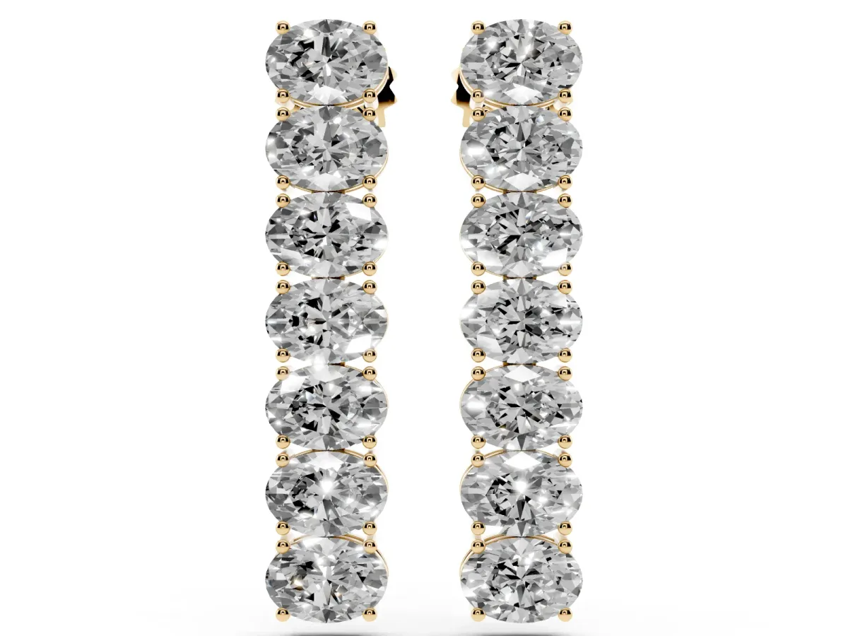 Oval Diamond Huggie Hoop Earrings Yellow gold