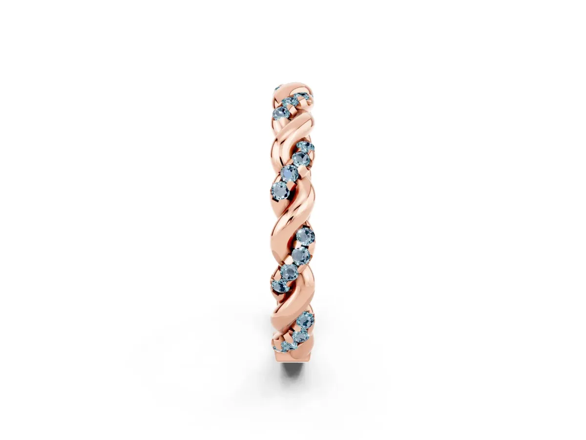 Twisted Pavé Round Aquamarine Eternity Band Rose gold