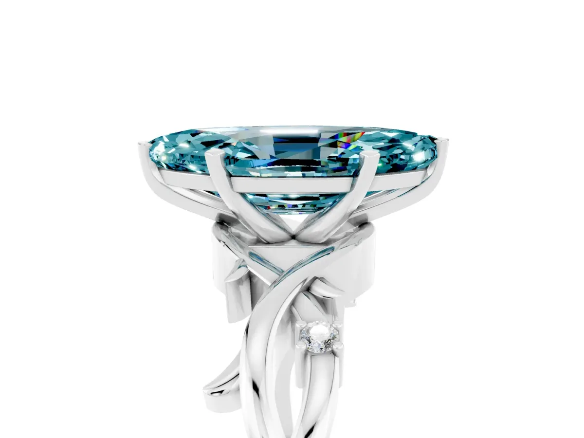 Marquise Cut Blue Topaz Solitaire Ring with Twisted Band and Prong Setting Silver
