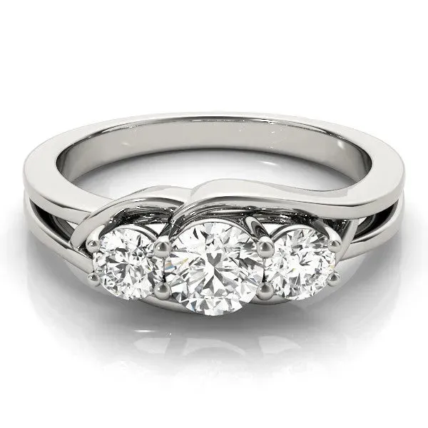Three-Stone Round Cut Diamond Split Shank Prong Setting Ring White gold