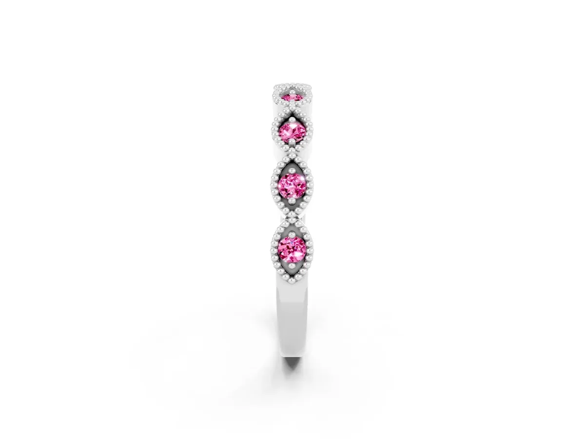 Milgrain Marquise Pink Sapphire Half Eternity Band with Bezel Setting Silver
