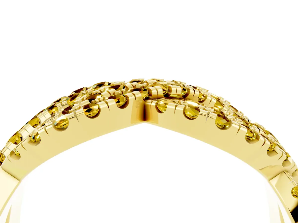 Pavé Round Yellow Sapphire Infinity Twist Band with Shared Prong Setting Yellow gold
