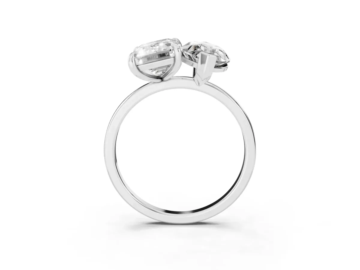 Emerald and Marquise Toi Moi Ring with Prong Setting and Plain Band Silver