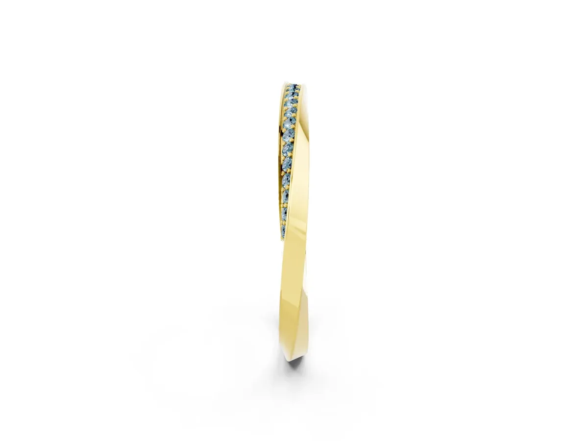 Pavé Round Aquamarine Twist Band Yellow gold