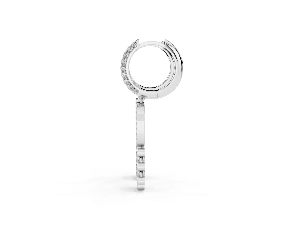 Round Diamond Initial D Huggie Hoop Earrings Platinum