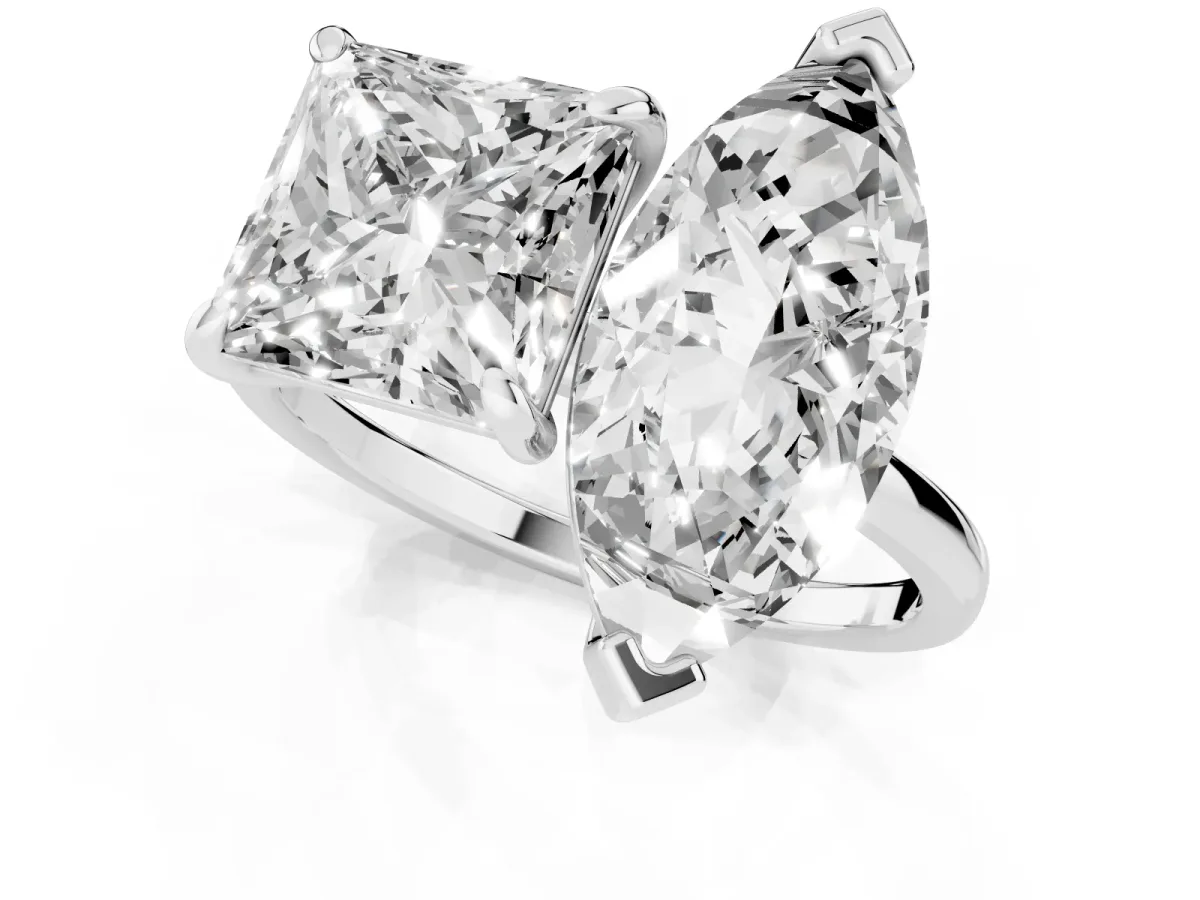 Marquise and Princess Toi Moi Ring with Prong Setting and Plain Band Silver