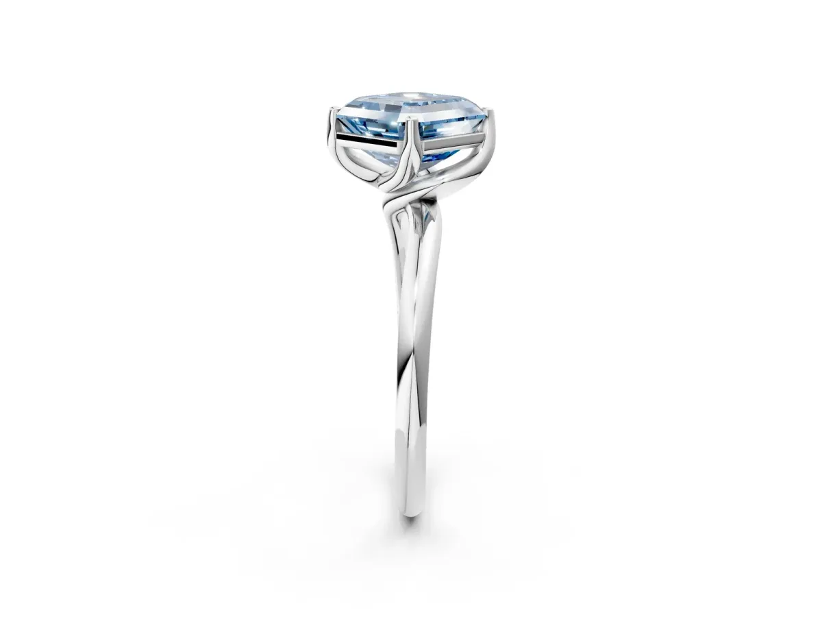 Fancy Blue Asscher Cut Diamond Solitaire Engagement Ring with Four-Prong Setting and Classic Band Platinum