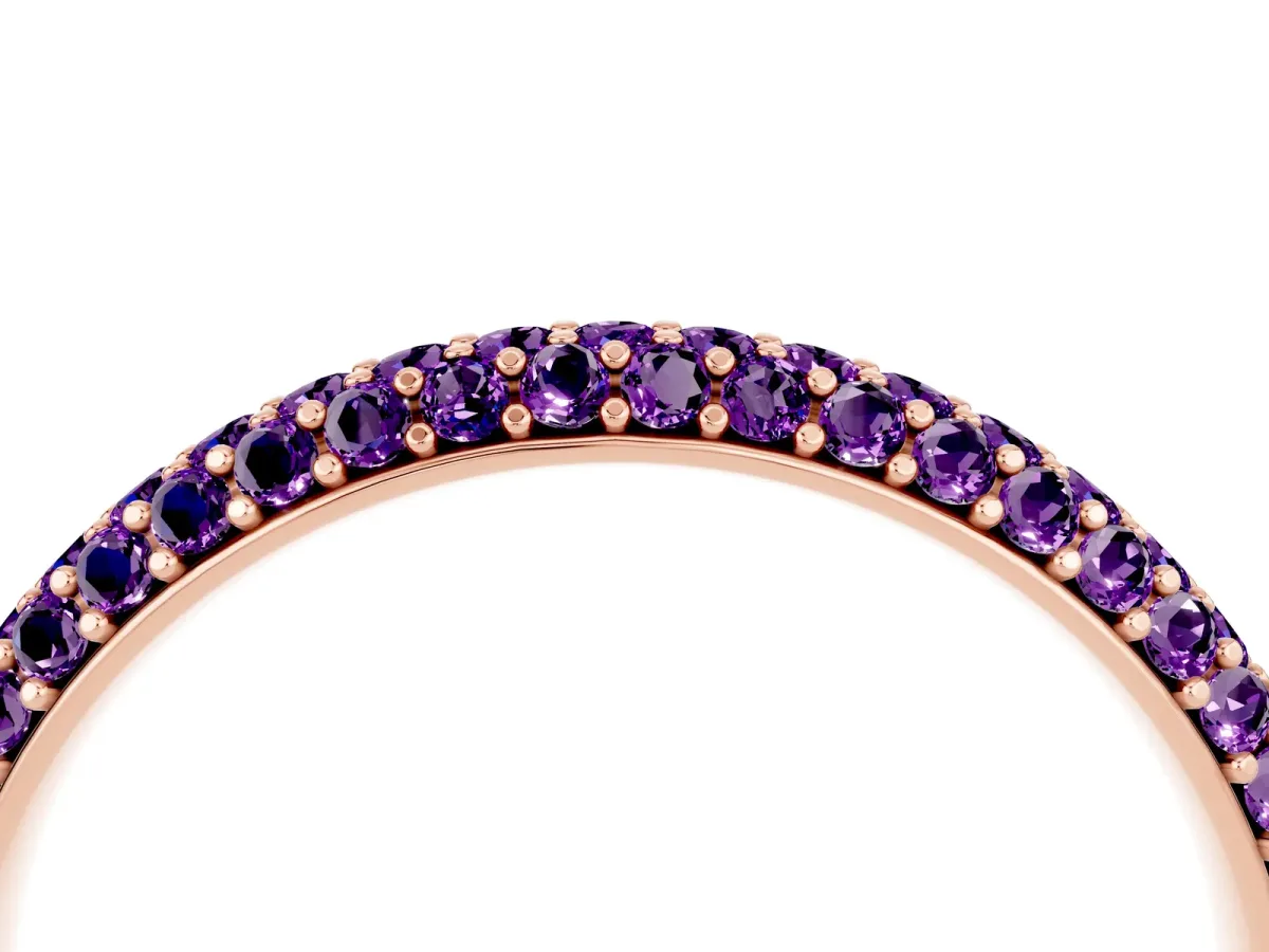 Round Amethyst Pavé Eternity Band with Shared Prong Setting Rose gold