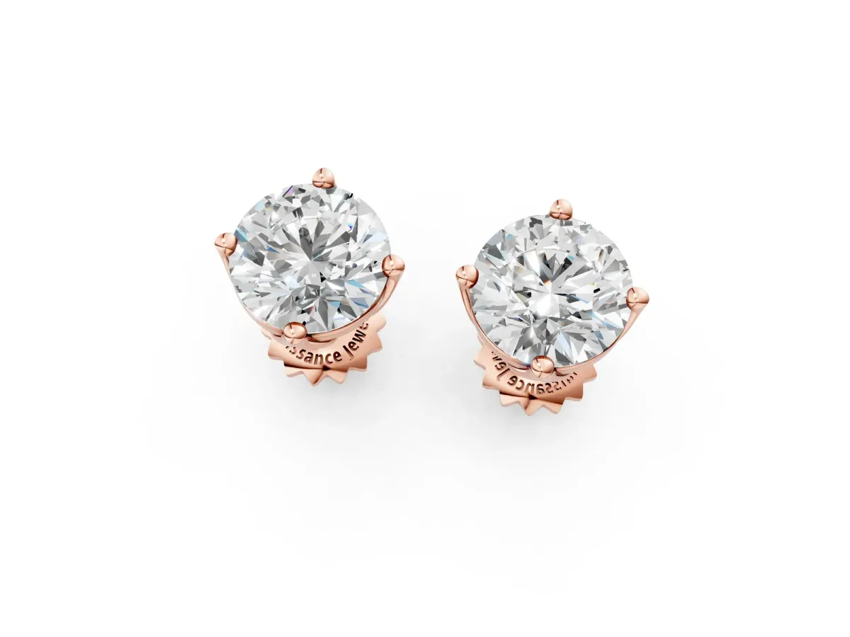 Round Diamond Flower Petal Solitaire Stud Earrings Rose gold
