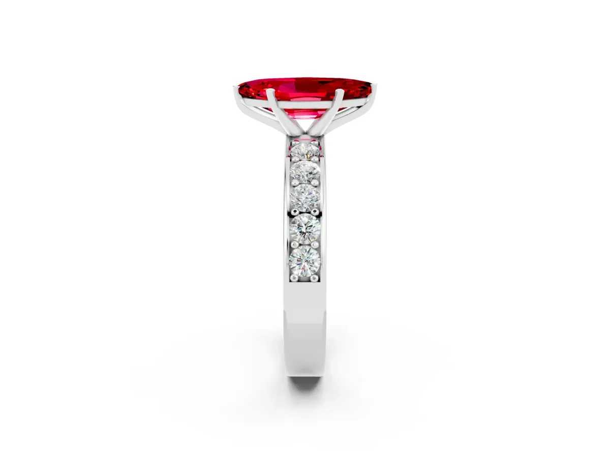 Marquise Cut Ruby Engagement Ring with Channel Set Round Band and Prong Setting White gold