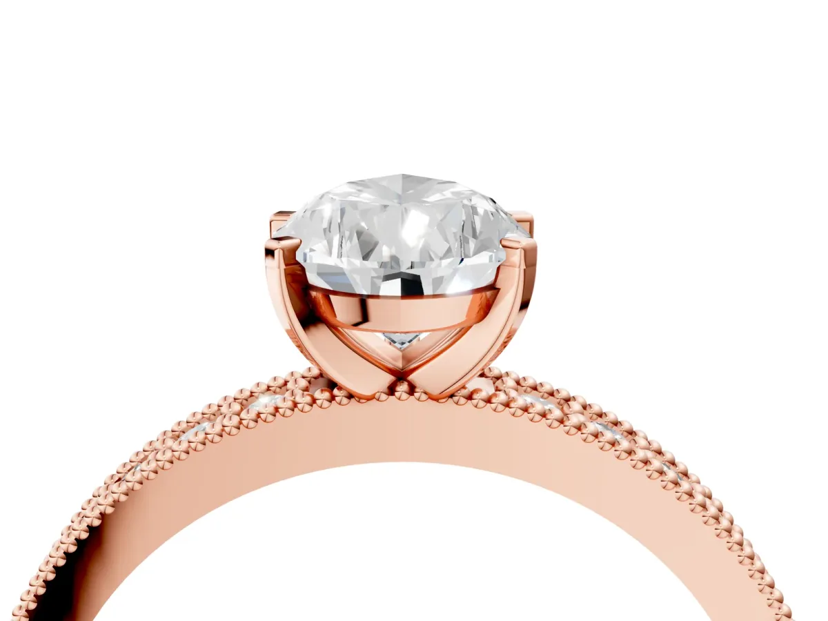 Pear Cut Diamond Milgrain Pavé Engagement Ring with Four-Prong Setting Rose gold