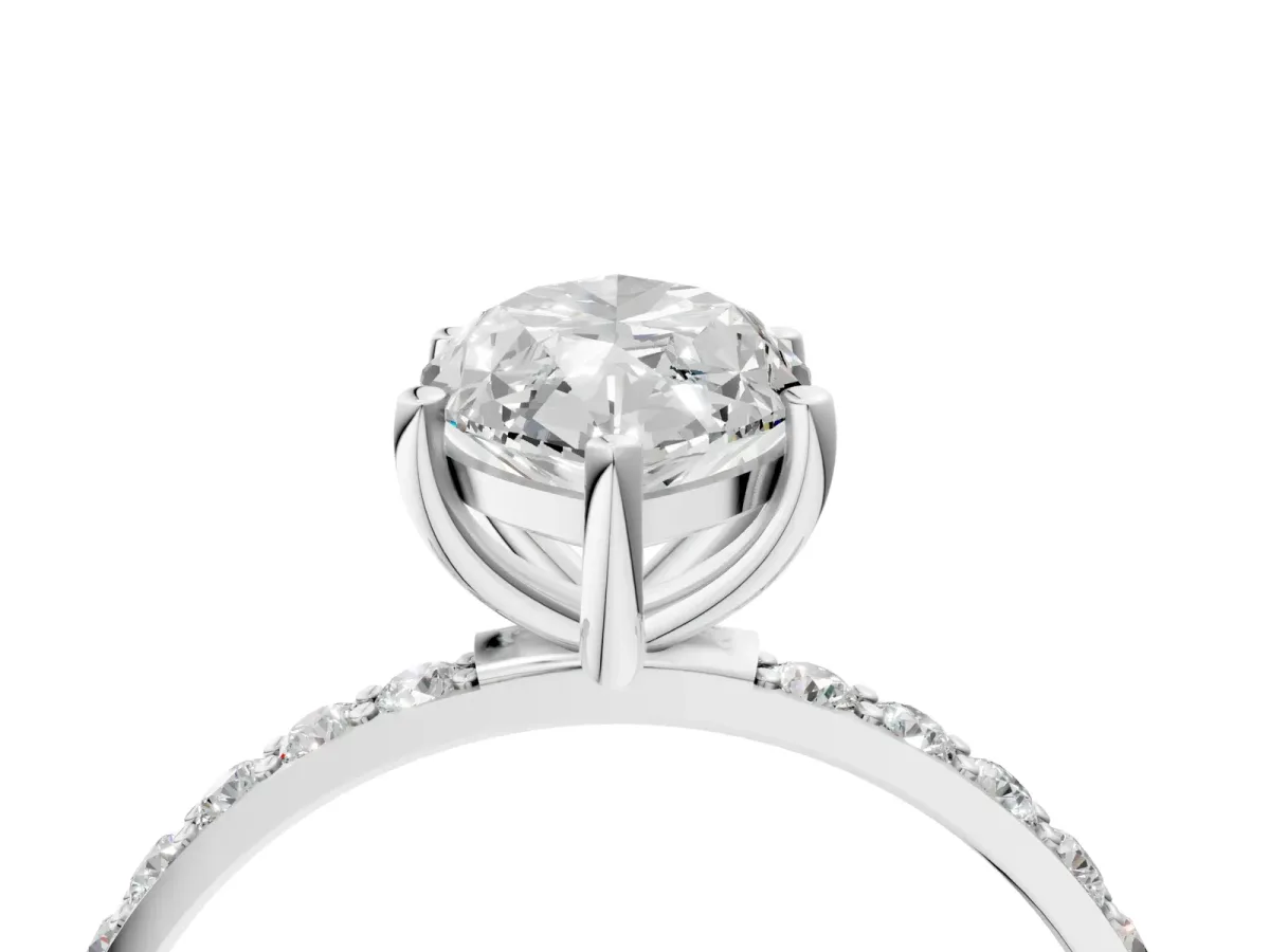 Marquise Cut Diamond Solitaire Ring with Round Pavé Shoulders and Prong Setting White gold