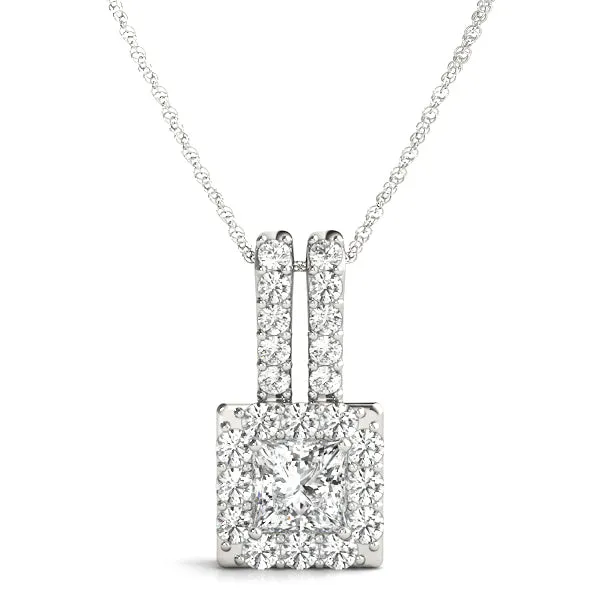 Halo Princess Cut Double Bail Pendant Silver