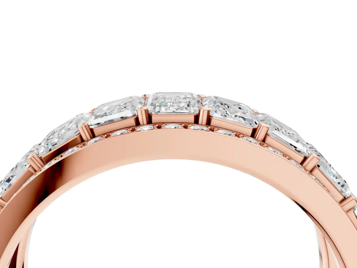 Emerald Cut and Round Diamond Multi-Row Mens Band Rose gold