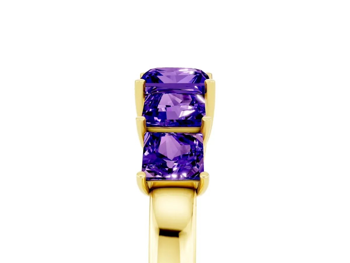 Princess Cut Five-Stone Tanzanite Ring with Classic Prong Setting Yellow gold