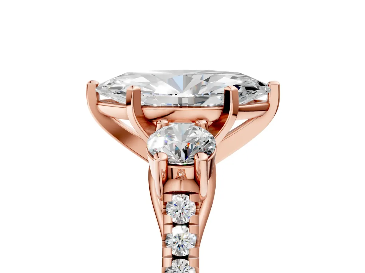 Three-Stone Marquise Cut Diamond Pavé Band with Four-Prong Setting Rose gold