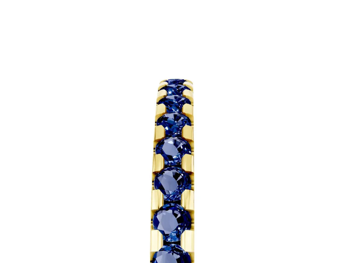 Round Blue Sapphire Pavé Set Eternity Band with Micro Prong Setting Yellow gold