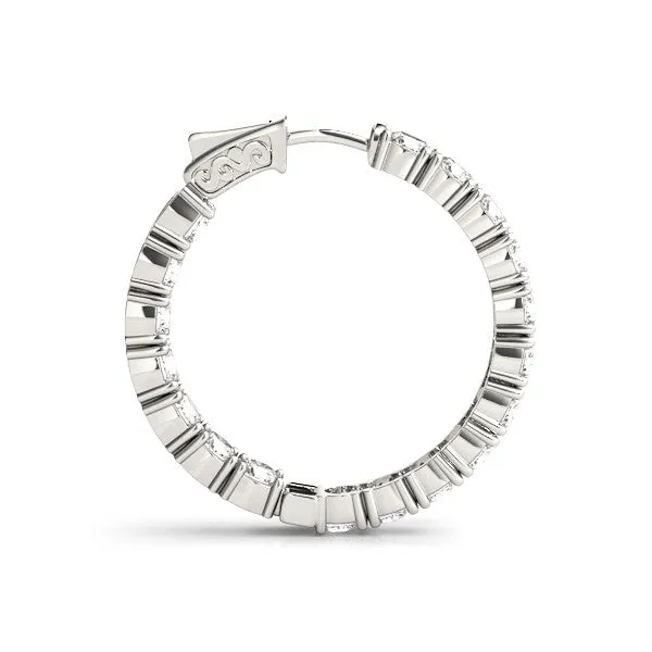 Round Cut Diamond Inside-Out Hoop Earrings with Shared Prong Setting Silver