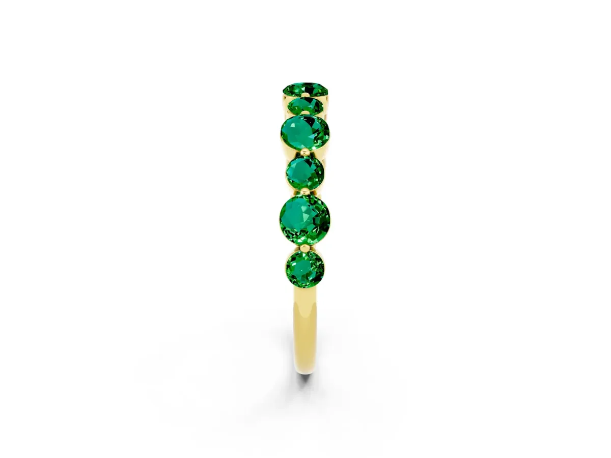 Round Emerald Scalloped Prong Set Eternity Band Yellow gold