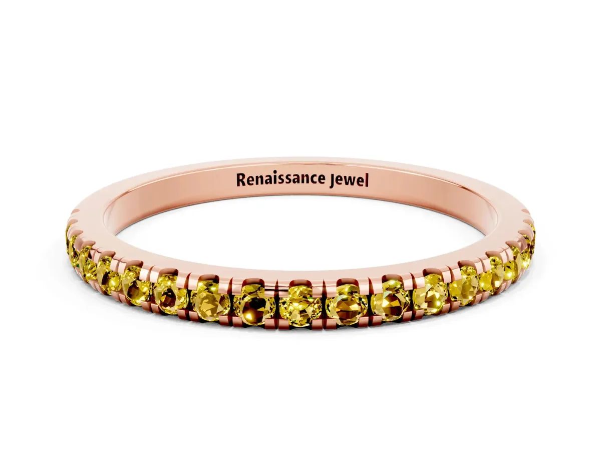 Pavé Round Yellow Sapphire Half Eternity Band with Shared Prong Setting Rose gold