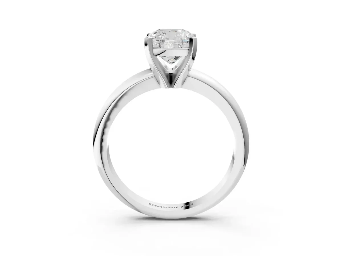 Cushion Cut Diamond Solitaire Engagement Ring with Round Band and Four-Prong Setting Silver