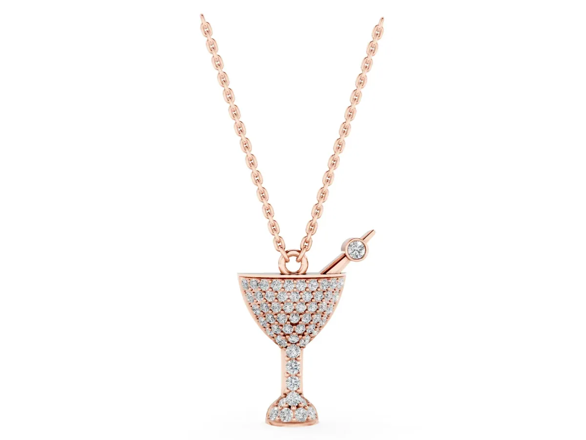 Pavé Round Diamond Martini Glass Pendant with Bezel Prong Setting Rose gold