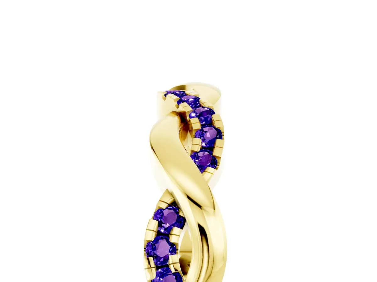 Round Tanzanite Twist Eternity Band with Pavé Setting Yellow gold