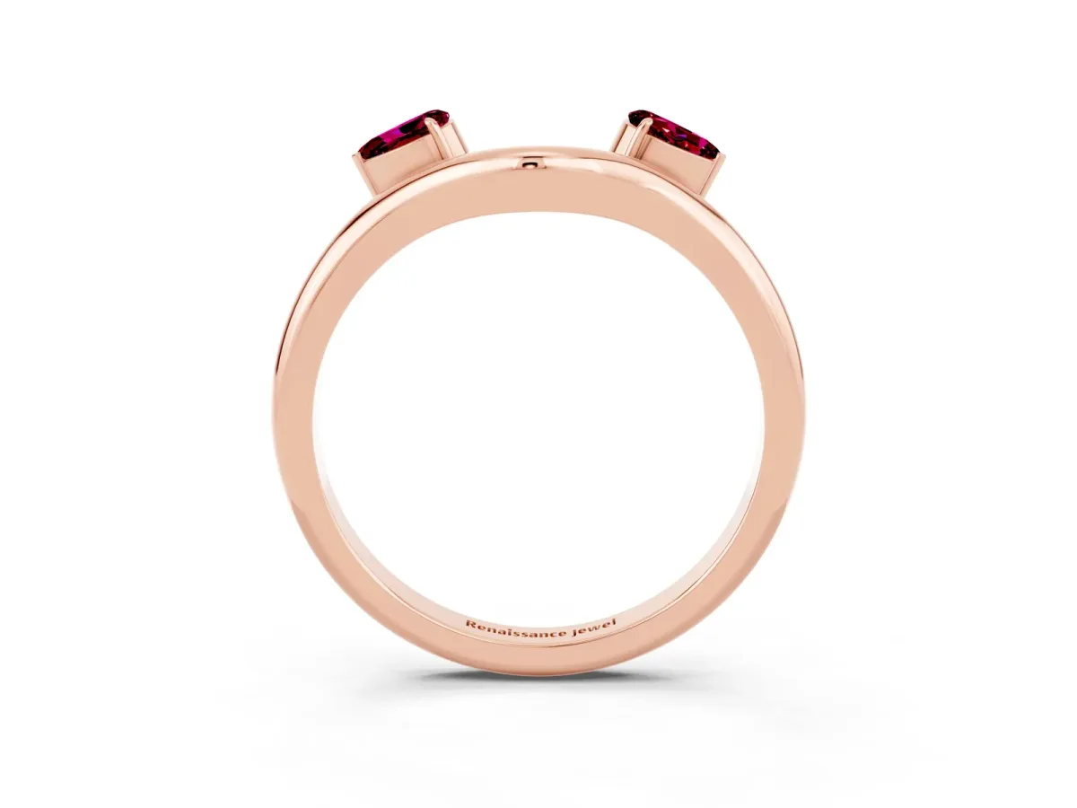Pear Cut Garnet Two-Stone Open Band Ring with Prong Setting Rose gold