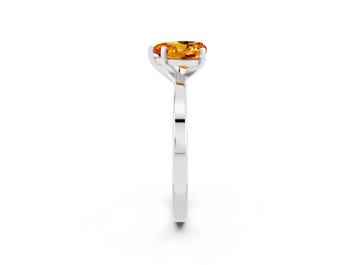 Heart Cut Citrine Solitaire Engagement Ring with Classic Band and Four-Prong Setting Silver